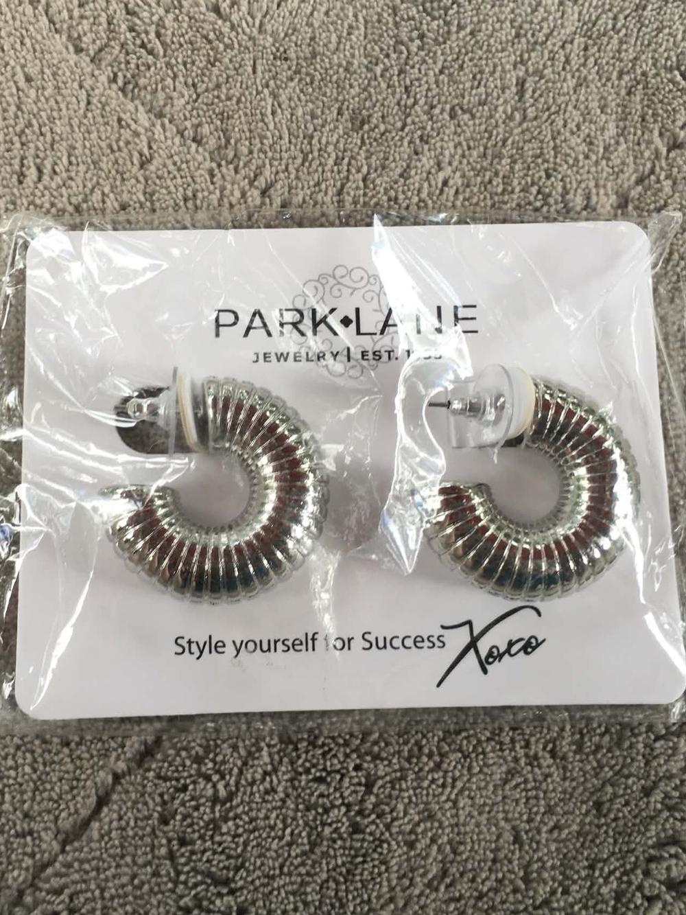 Park Lane Silver Ribbed Crescent Stud Earrings